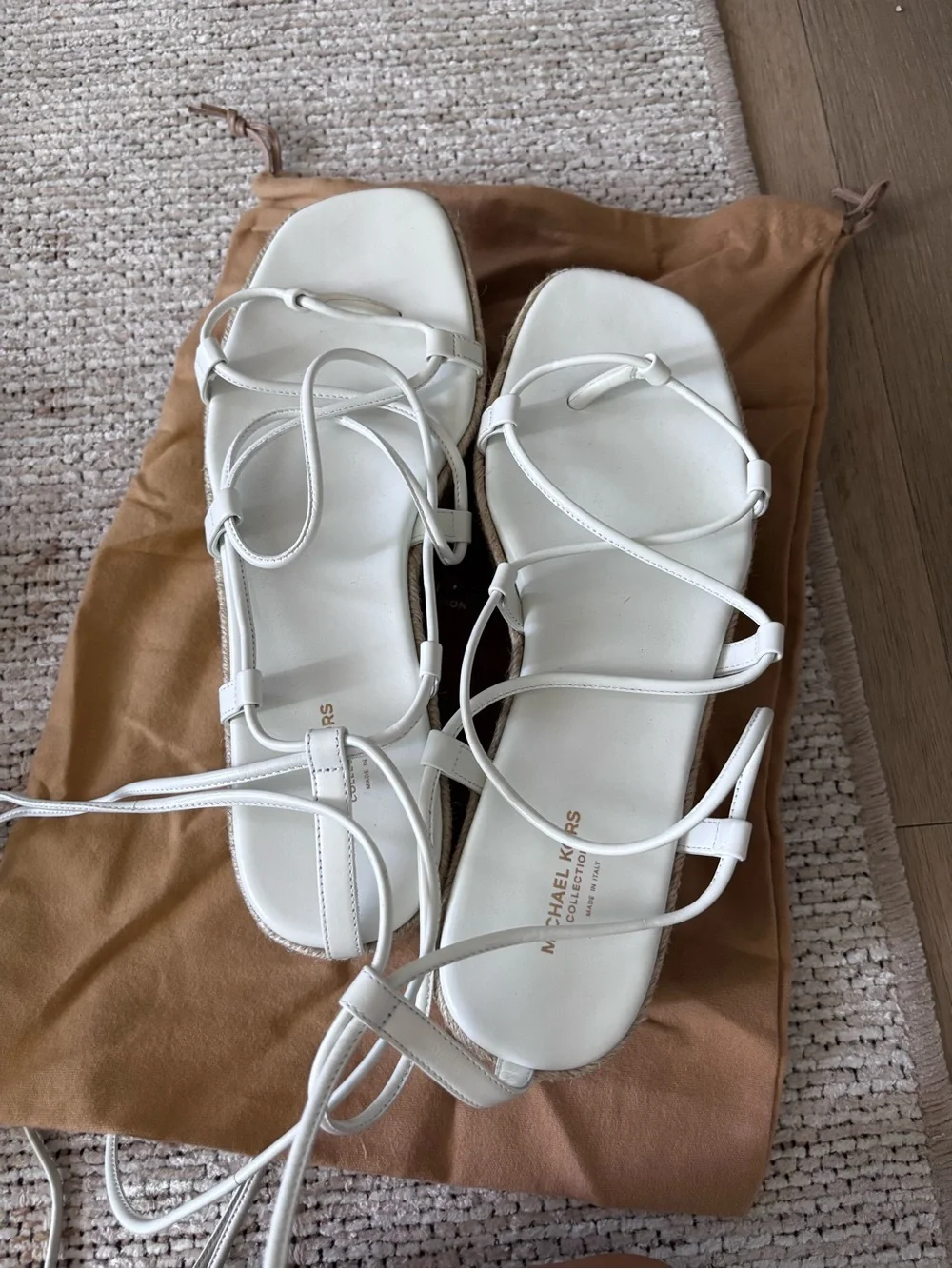 Michael Kors Collection White Leather Espadrille Platform Sandals